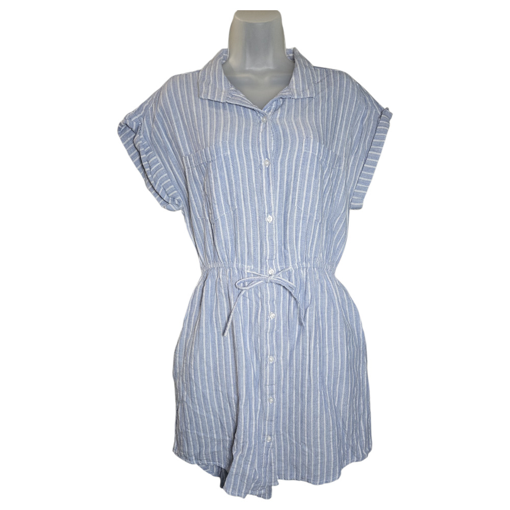 Japna Wom LG Short Sleeve Tunic Shirt Dress Spring Summer Beachy Coastal Cotton